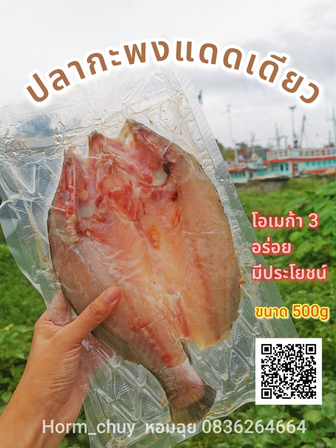 ปลากะพงแดดเดียว ขนาด 500g แค่ฉีกซอง​ ทอดจนเหลืองกรอบ​ อร่อยยันก้าง